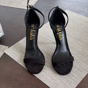 LuLu's Black Suede Open-Toe Ankle-Strap Heels